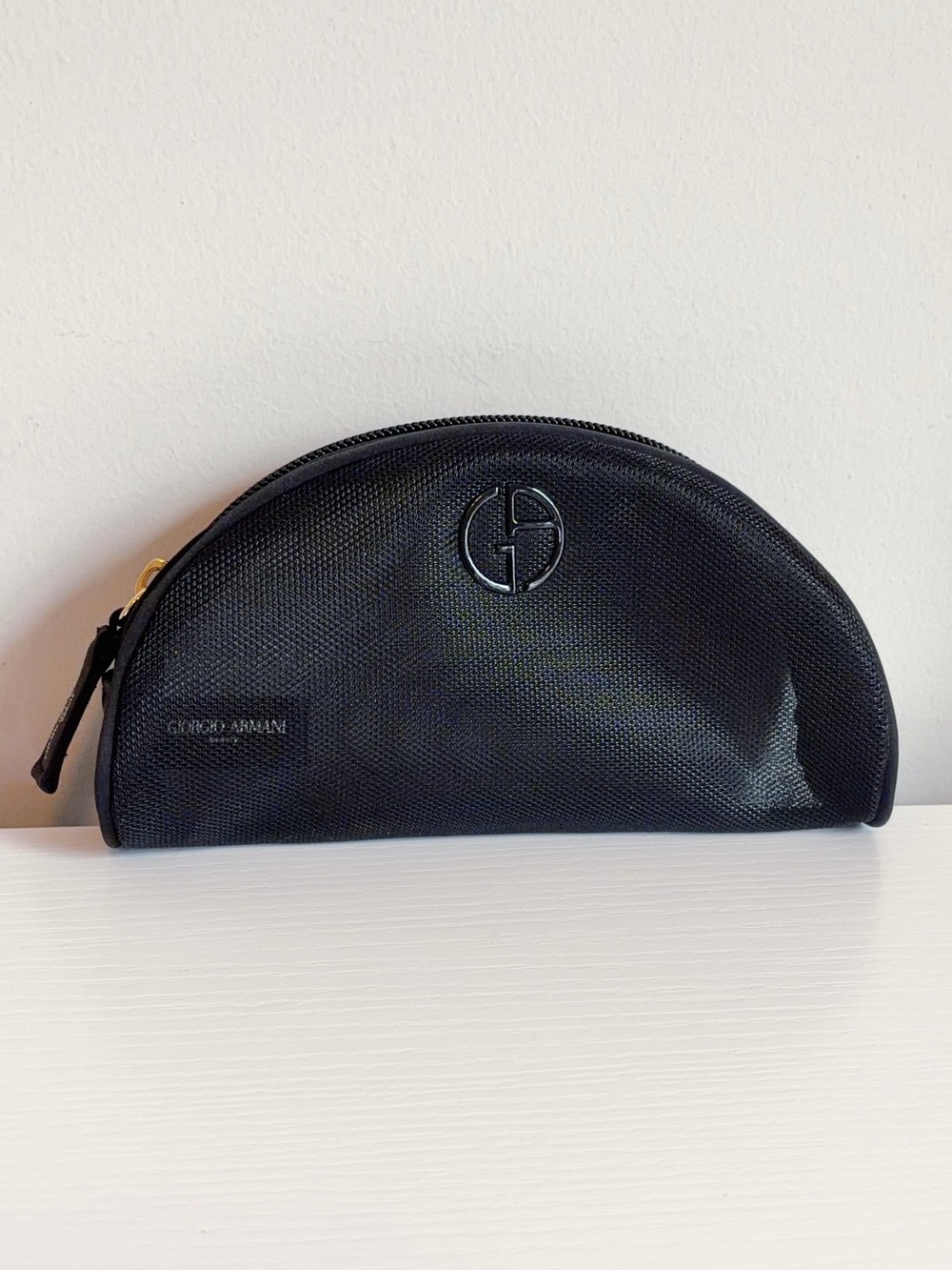Giorgio Armani Cosmetic Bag Clutch Black Mesh Travel Toiletry Pouch NEW